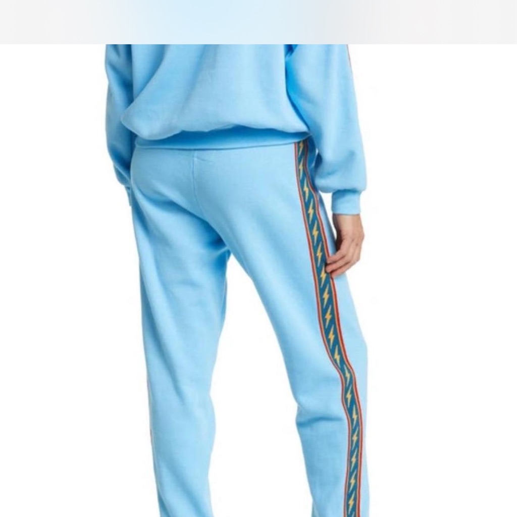 Aviator Nation Light Blue Track Pants With Multicolor Stripe